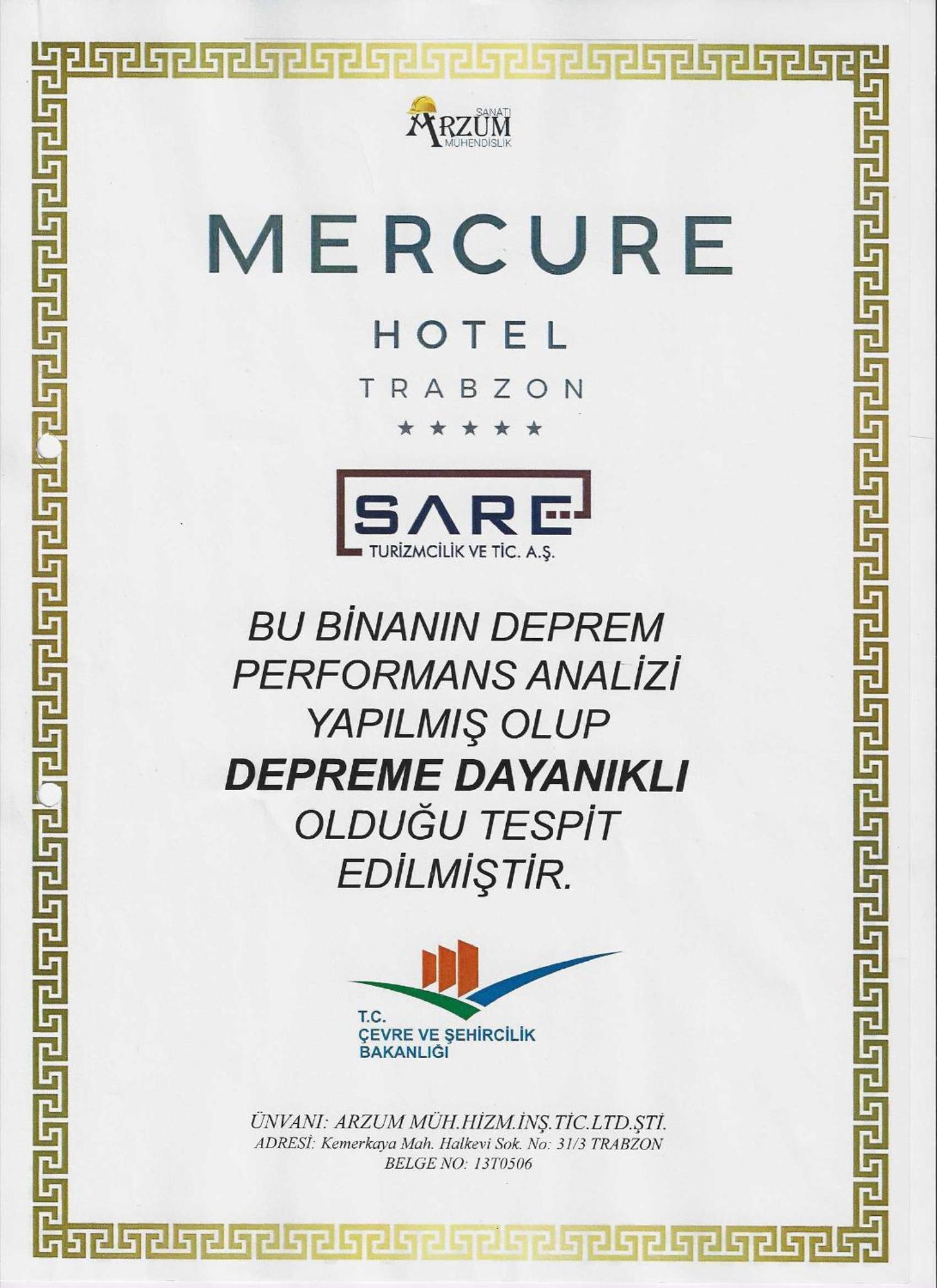 Mercure Trabzon Hotel Exterior foto Earthquake resistant building certificate